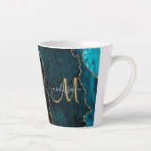 Chic Blauwgroen Gold Glitter Agate Custom Monogram Latte Mok (Rechts)