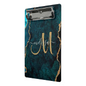Chic Blauwgroen Gold Glitter Agate Custom Monogram Mini Klembord (Angled2)