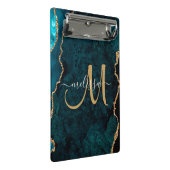 Chic Blauwgroen Gold Glitter Agate Custom Monogram Mini Klembord (Schuin)