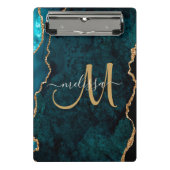 Chic Blauwgroen Gold Glitter Agate Custom Monogram Mini Klembord (Voorkant)
