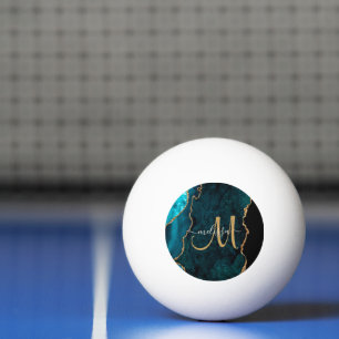 Chic Blauwgroen Gold Glitter Agate Custom Monogram Pingpongbal