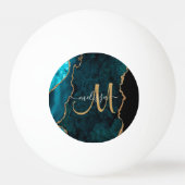Chic Blauwgroen Gold Glitter Agate Custom Monogram Pingpongbal (Achterkant)