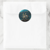 Chic Blauwgroen Gold Glitter Agate Custom Monogram Ronde Sticker (Tas)