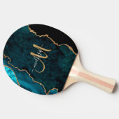 Chic Blauwgroen Gold Glitter Agate Custom Monogram Tafeltennisbatje (Zijkant)