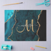 Chic Blauwgroen Gold Glitter Agate Custom Monogram Tissuepapier (Craft)