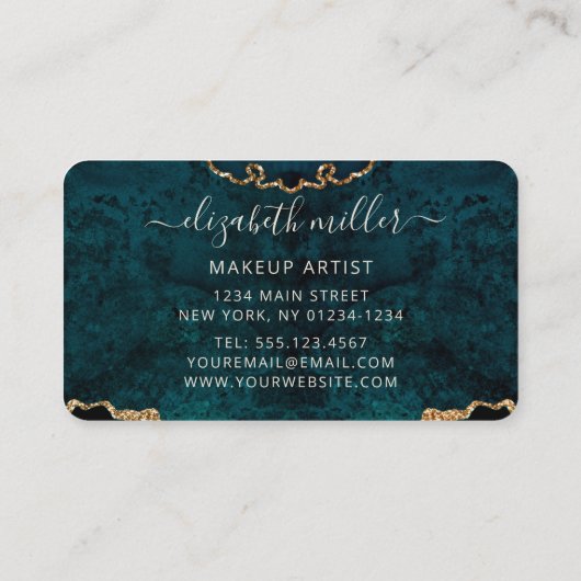 Chic Blauwgroen Gold Glitter Agate Custom Monogram Visitekaartje (Achterkant)
