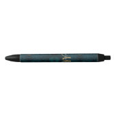 Chic Blauwgroen Gold Glitter Agate Custom Monogram Zwarte Inkt Pen (Voorkant)