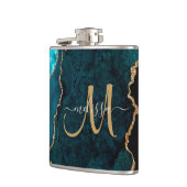 Chic Blauwgroen Gold Glitter Agate Monogram Naam Heupfles (Links)