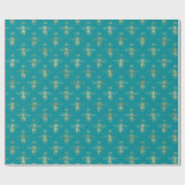Chic Blauwgroen Gold Queen Bee Pattern Cadeaupapier (Vlak)