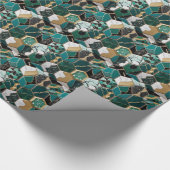 Chic Blauwgroen, Goud & Zwart Geometrisch Marmer Cadeaupapier (Hoek)