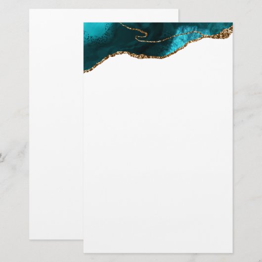 Chic Blauwgroen Gouden Glitter Agaat Modern Briefpapier (Voorkant / Achterkant)