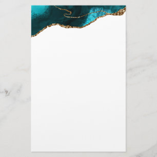 Chic Blauwgroen Gouden Glitter Agaat Modern Briefpapier