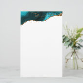 Chic Blauwgroen Gouden Glitter Agaat Modern Briefpapier (Staand voorkant)