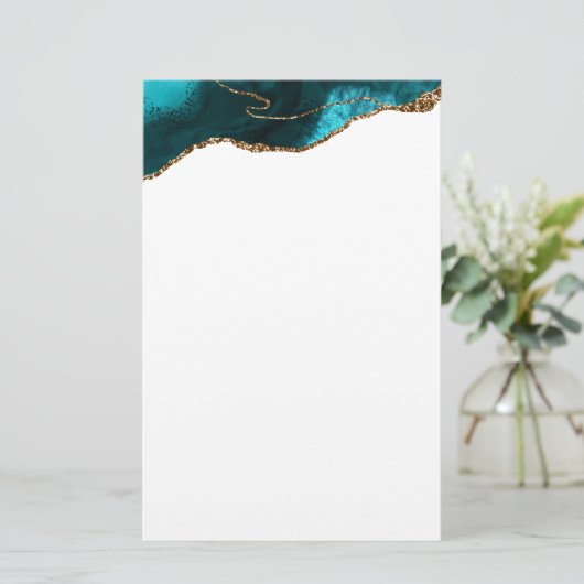 Chic Blauwgroen Gouden Glitter Agaat Modern Briefpapier (Staand voorkant)
