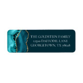 Chic Blauwgroen Gouden Glitter Agaat Retouradres Etiket (Voorkant)