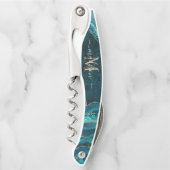 Chic Blauwgroen Green Gold Glitter Agate Geode Mon Kurkentrekker (Voorkant)