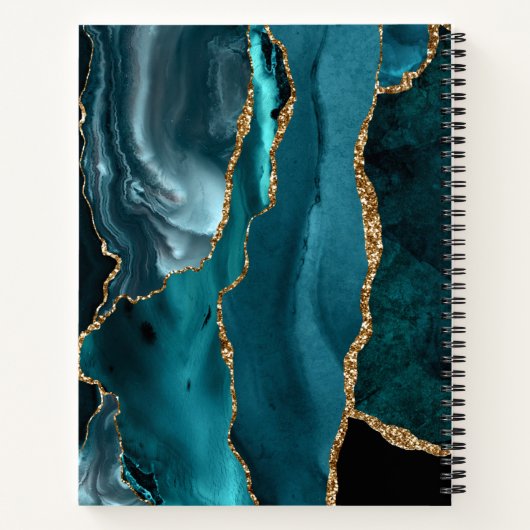 Chic Blauwgroen Green Gold Glitter Agate Geode Mon Notitieboek (Achterkant)