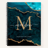 Chic Blauwgroen Green Gold Glitter Agate Geode Mon Notitieboek (Voorkant)