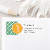 Chic Blauwgroen Groen Quatrefoil met Geel Monogram Etiket (Insitu)