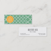 Chic Blauwgroen Groen Quatrefoil met Geel Monogram Mini Visitekaartje (Voorkant / Achterkant)