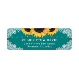 Chic Blauwgroen Lace Sunflower Return Address Labe Etiket