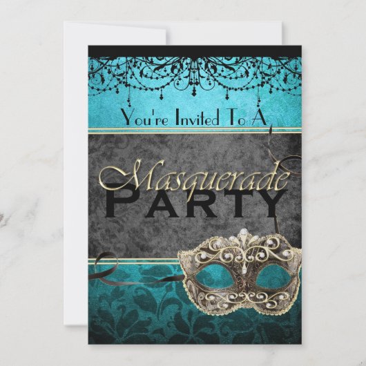 Chic Blauwgroen Masquerade-uitnodigingen Kaart (Voorkant)