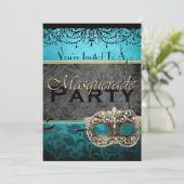 Chic Blauwgroen Masquerade-uitnodigingen Kaart (Staand voorkant)
