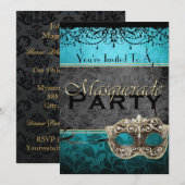 Chic Blauwgroen Masquerade-uitnodigingen Kaart (Voorkant / Achterkant)