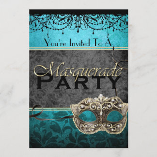 Chic Blauwgroen Masquerade-uitnodigingen Kaart