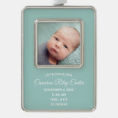 Chic Blauwgroen Newborn Baby Foto geboorte Stats K Verzilverd Omlijst Ornament (Voorkant)
