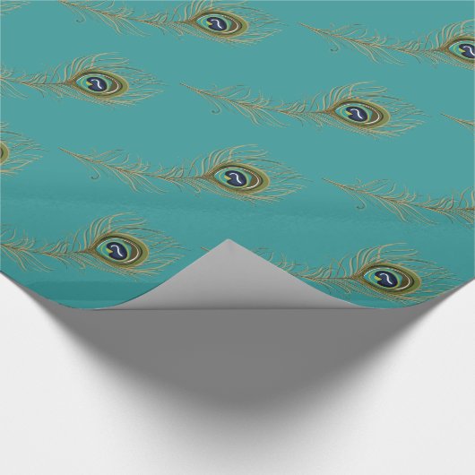 Chic Blauwgroen Pauw Feather Verjaardag Cadeaupapier (Hoek)