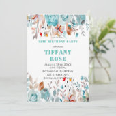Chic Blauwgroen Peony 13th Birthday Party Invites (Staand voorkant)