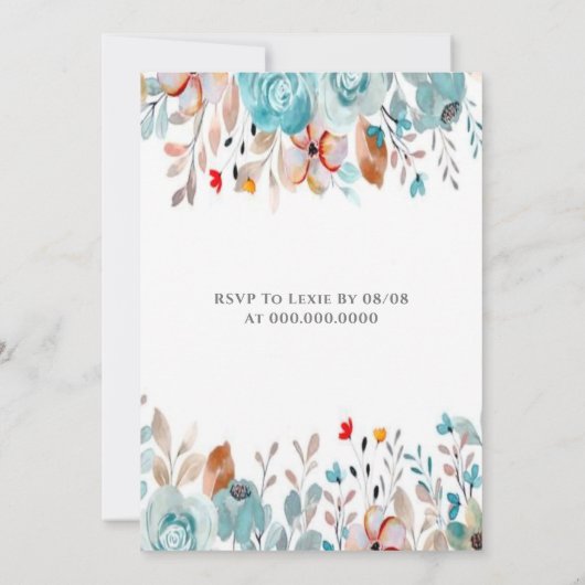 Chic Blauwgroen Peony 13th Birthday Party Invites (Achterkant)