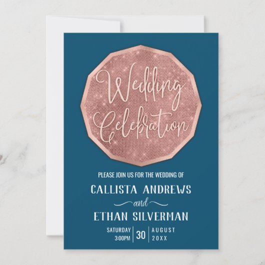 Chic Blauwgroen Roos Gouden Glitter Polygon Geo We Kaart (Voorkant)