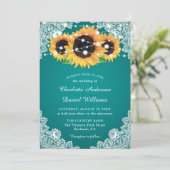 Chic Blauwgroen Sunflower Wedding Kaart (Staand voorkant)