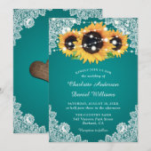 Chic Blauwgroen Sunflower Wedding Kaart (Voorkant / Achterkant)