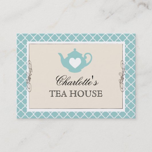 Chic Blauwgroen Teapot Tea Visitekaartje (Voorkant)