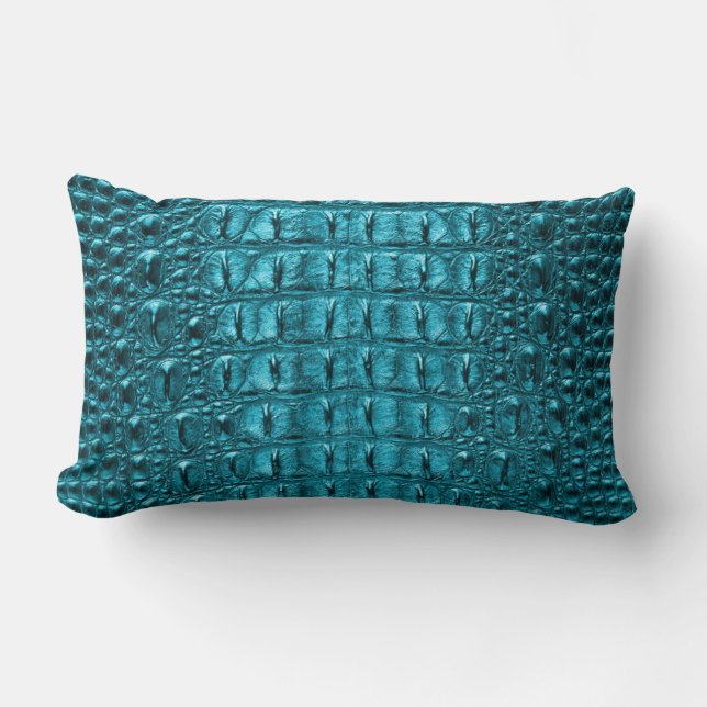 chic blauwgroen turquoise alligator print aqua bla kussen (Voorkant)