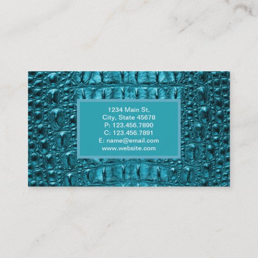 chic blauwgroen turquoise alligator print aqua bla visitekaartje (Achterkant)