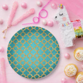 Chic Blauwgroen Turquoise Moroccan Quatrefoil Patt Papieren Bordje (Feest)