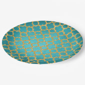 Chic Blauwgroen Turquoise Moroccan Quatrefoil Patt Papieren Bordje (Gekanteld)