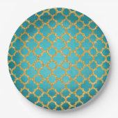 Chic Blauwgroen Turquoise Moroccan Quatrefoil Patt Papieren Bordje (Voorkant)