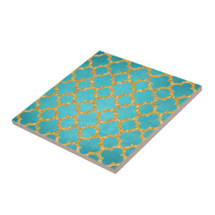 Chic Blauwgroen Turquoise Moroccan Quatrefoil Patt Tegeltje