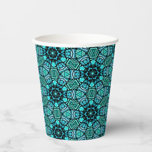 Chic Blauwgroen Turquoise Retro Oriental Mosaic Pa Papieren Bekers (Voorkant)