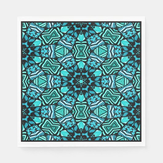 Chic Blauwgroen Turquoise Retro Oriental Mosaic Pa Servet (Voorkant)