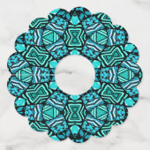 Chic Blauwgroen Turquoise Retro Oriental Mosaic Pa Wijnglaslabel (Voorkant)