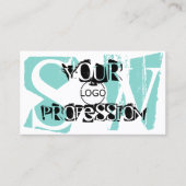 Chic Blauwgroen White Black met foto-Logo en monog Visitekaartje (Voorkant)