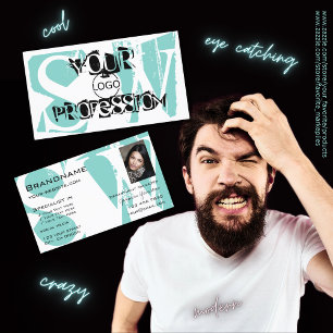 Chic Blauwgroen White Black met foto-Logo en monog Visitekaartje