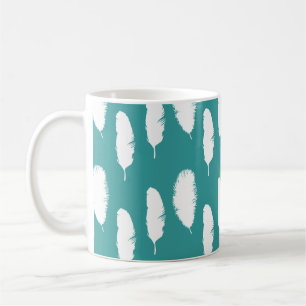 Chic Blauwgroen White Feathers Koffiemok