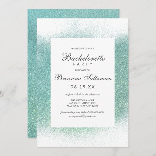 Chic Blauwgroen White Glitter Dust Border Bachelor Kaart (Voorkant / Achterkant)